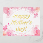 Waterverf bloemetjes roze moederdag folie feestdagen briefkaart (Voorkant)