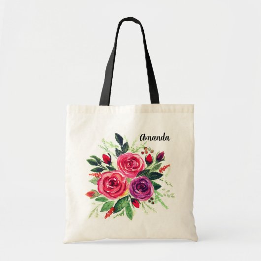 Waterverf bloemflorale rozen retro vintag tote bag (Voorkant)
