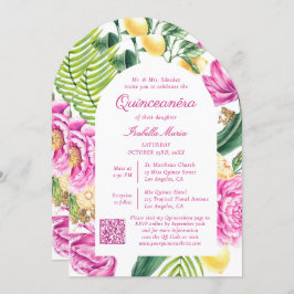Waterverf Bloemfoto QR Code Quinceañera Kaart