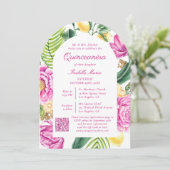 Waterverf Bloemfoto QR Code Quinceañera Kaart (Staand voorkant)