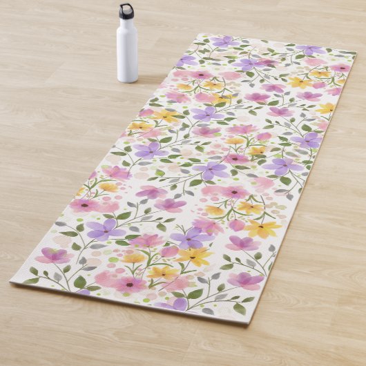 Waterverf Bloemgeel Roze en Paarse Yoga Mat (In situ)