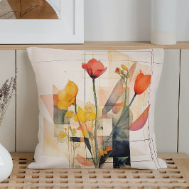 Waterverf bloemgeometrie kussen