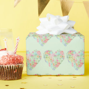 Waterverf Bloemhart Op Groen Cadeaupapier