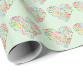 Waterverf Bloemhart Op Groen Cadeaupapier (Rol Hoek)