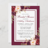 Waterverf Bloemig Bourgondië Bruidsdiner Kaart (Voorkant)