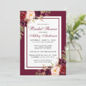 Waterverf Bloemig Bourgondië Bruidsdiner Kaart (Staand voorkant)