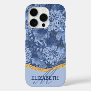 Waterverf Bloemig Initiaal Patroon - Blauw op Blau iPhone 16 Pro Hoesje