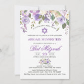 Waterverf Bloemig Lavendel Paars Ster Bat Mitzvah Kaart (Voorkant)