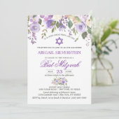 Waterverf Bloemig Lavendel Paars Ster Bat Mitzvah Kaart (Staand voorkant)