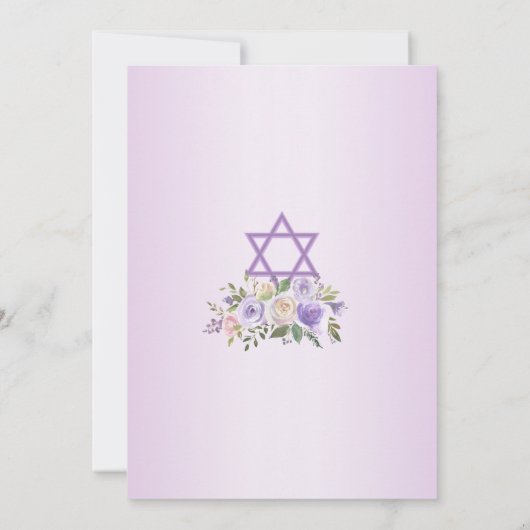 Waterverf Bloemig Lavendel Paars Ster Bat Mitzvah Kaart (Achterkant)