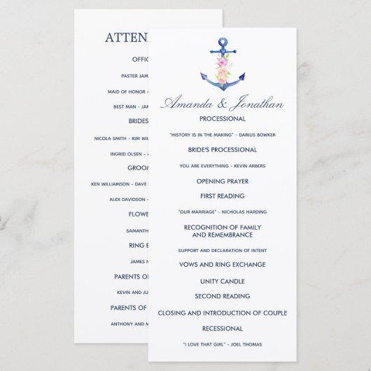 Waterverf Bloemig Maritiem Trouwprogramma Programmakaart (Voorkant / Achterkant)