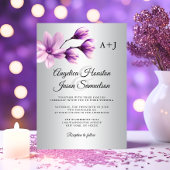 Waterverf Bloemig Paars Lavendel Grijs Bruiloft Kaart