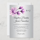 Waterverf Bloemig Paars Lavendel Grijs Bruiloft Kaart (Voorkant)