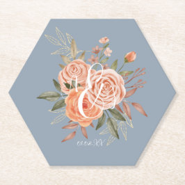 Waterverf Bloemig Perzikrozen Stof Blauw Roze Kartonnen Onderzetters