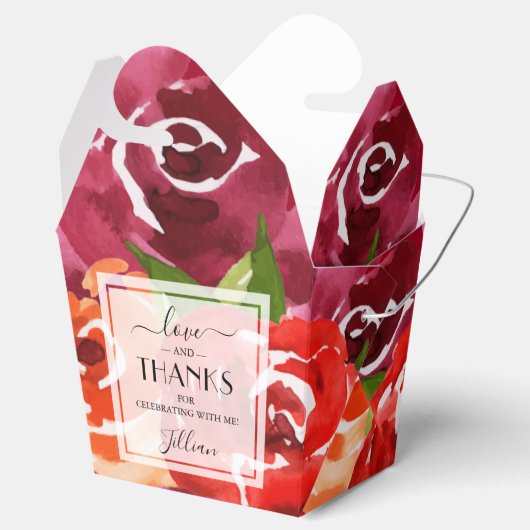 Waterverf Bloemig Rood Oranje Claret Bedankdoosjes (Geopend)