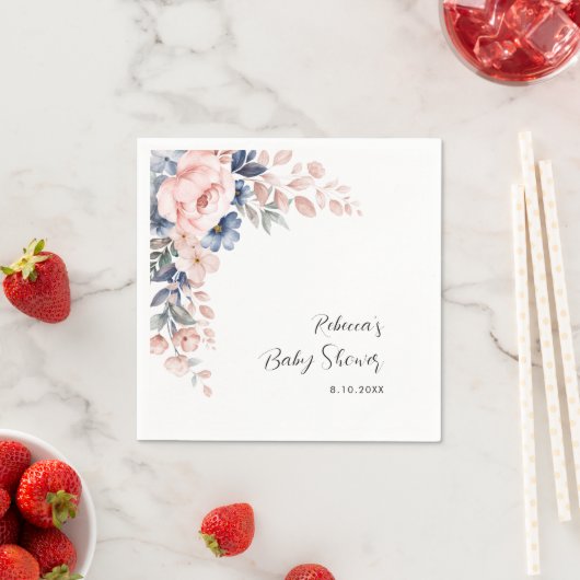 Waterverf Bloemig Roze Baby shower Papier Servet (Insitu)