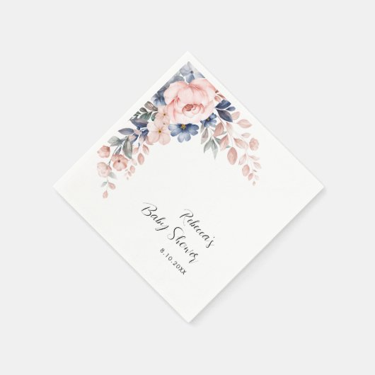 Waterverf Bloemig Roze Baby shower Papier Servet (Hoek)