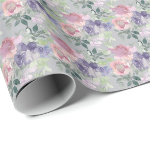 Waterverf Bloemig Roze Lavendel Paars  Cadeaupapier