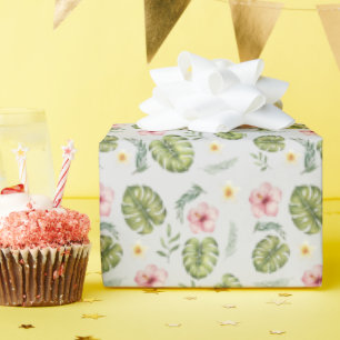 Waterverf bloemig roze lichtgrijs elegant cadeaupapier