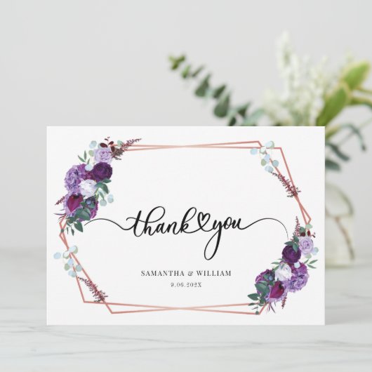 Waterverf Bloemig Script Huwelijk Bedankkaart (Staand voorkant)