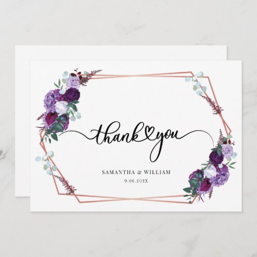 Waterverf Bloemig Script Huwelijk Bedankkaart (Voorkant / Achterkant)