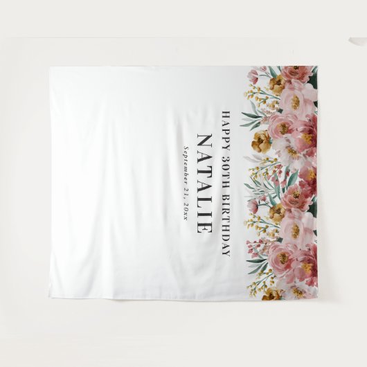 Waterverf bloemige 30e verjaardag roze chic wandkleed (Voorkant (horizontaal))