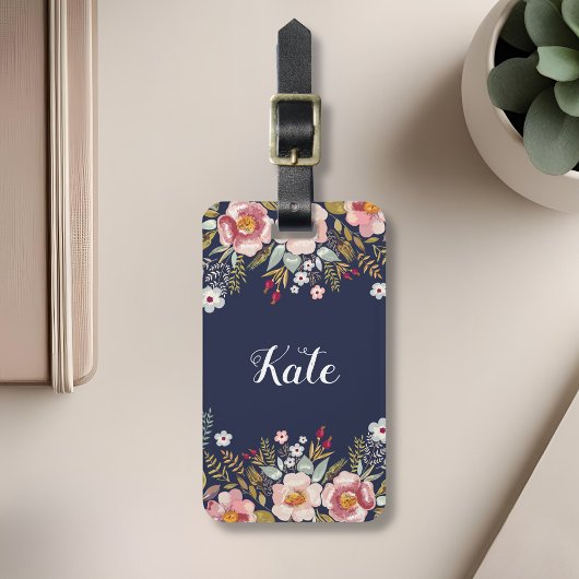 Waterverf Bloemige Aangepaste Monogram Bagage Labe Bagagelabel