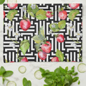 Waterverf bloemige aardbei geometrisch patroon theedoek (Gevouwen)