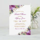 Waterverf Bloemige Amethyst Bruiloft Feest Kaart (Staand voorkant)