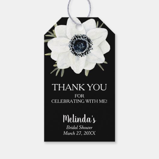 Waterverf Bloemige Anemone Bruidsdouche Cadeaulabel (Voorkant)