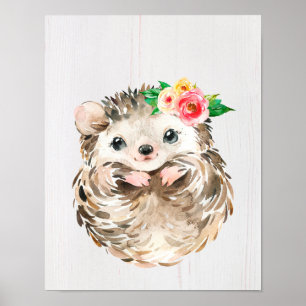 Waterverf Bloemige Baby Egel, Bosdieren Poster