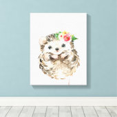 Waterverf Bloemige Baby Egeltje, Bosdieren Canvas Afdruk (Insitu (Houten vloer))