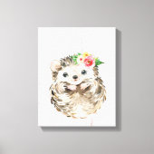 Waterverf Bloemige Baby Egeltje, Bosdieren Canvas Afdruk (Voorkant)