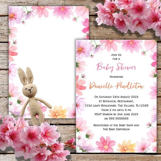 Waterverf Bloemige Baby Shower Uitnodiging