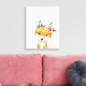 Waterverf Bloemige Baby Vos, Bosdieren Canvas Afdruk (Insitu (Woonkamer))