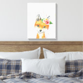 Waterverf Bloemige Baby Vos, Bosdieren Canvas Afdruk (Insitu (Slaapkamer))