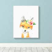 Waterverf Bloemige Baby Vos, Bosdieren Canvas Afdruk (Insitu (Houten vloer))