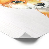 Waterverf Bloemige Baby Vos, Bosdieren Poster (Hoek)