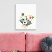 Waterverf Bloemige Baby Wasbeer Bosdieren Canvas Afdruk (Insitu (Woonkamer))