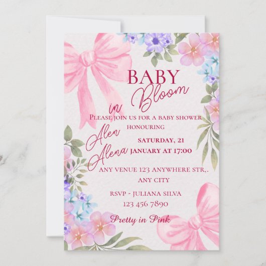Waterverf bloemige babyshower uitnodiging (Voorkant)