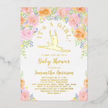Waterverf Bloemige Ballerina Baby Shower Roze Goud