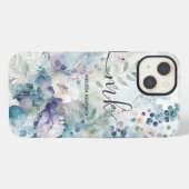 Waterverf Bloemige Bessen Varens Monogram Naam iPhone Hoesje (Achterkant horizontaal)