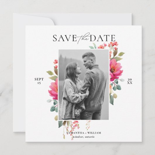 Waterverf Bloemige Bewaar de Datum Save The Date (Voorkant)