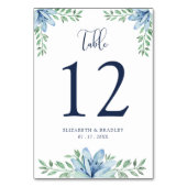 Waterverf Bloemige Blauwe Bloei Bruiloft Tafelnumm Kaart (Achterkant)