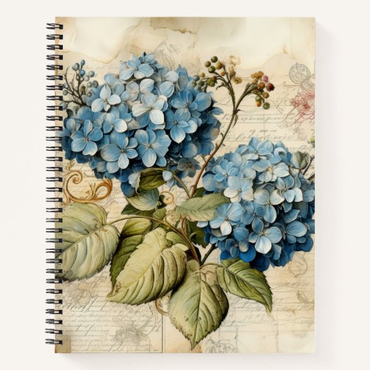 Waterverf Bloemige Blauwe Hortensia Notitieboek (Voorkant)