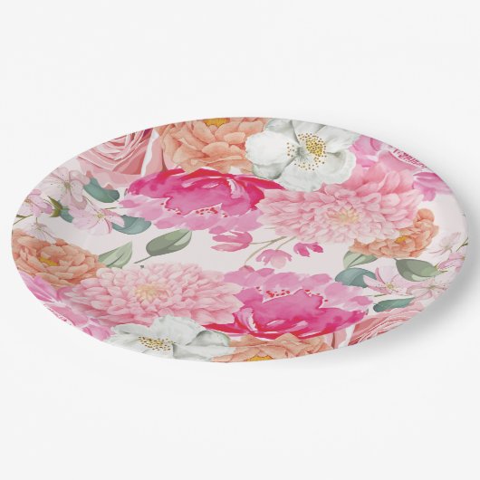 Waterverf Bloemige Bruid In Bloei Bruiloft Feest Papieren Bordje (Gekanteld)