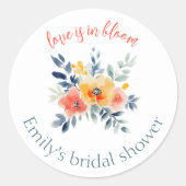 Waterverf Bloemige Bruidsdouche Op Maat Ronde Sticker (Voorkant)