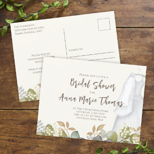 Waterverf Bloemige Bruidsjurk Bruidsuitnodiging Briefkaart