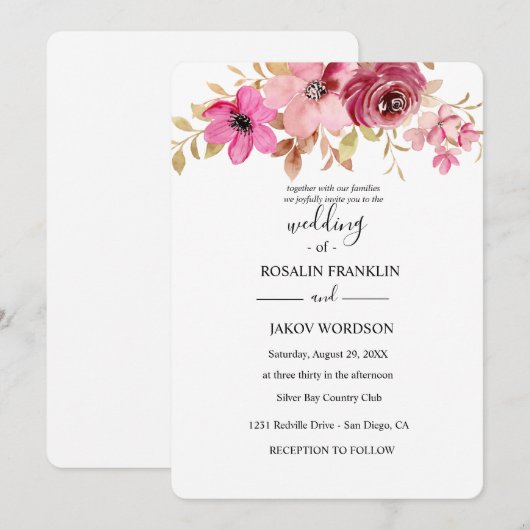 waterverf bloemige bruiloft kaart (Voorkant / Achterkant)