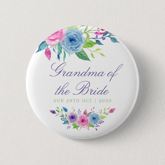Waterverf bloemige bruiloft oma van de bruid ronde button 5,7 cm (Voorkant)